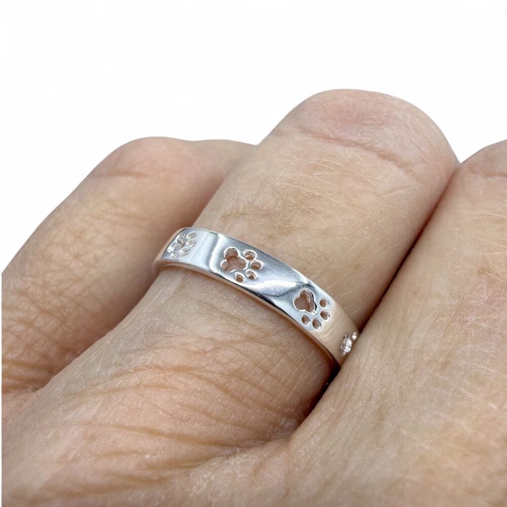 Paw Print Ring Band Cat Dog Love Remembrance Memorial 925 Sterling Silver Sz 6.5